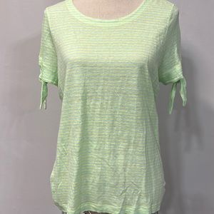 Tommy Bahama 100% linen striped top with ties at elbow. Prairie Wagon look.